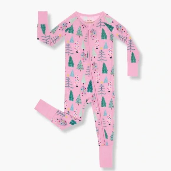 Little Sleepies Pink Christmas Trees Zippy Size 3-6 months - Picture 1 of 5